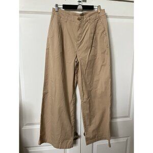 Pacts Pants Womens L Tan Organic Cotton Pleated Front Wide Leg Neutral Minimal